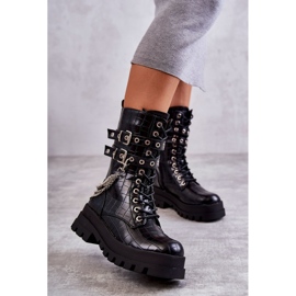 PG1 High Workers Csizma lánccal Fekete Snake Montero 2