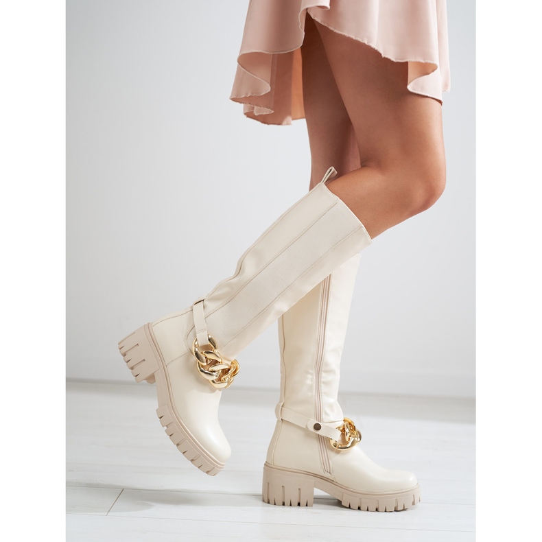 Női bézs csizma ökológiai bőrből készült vastag Shelovet talpon 1