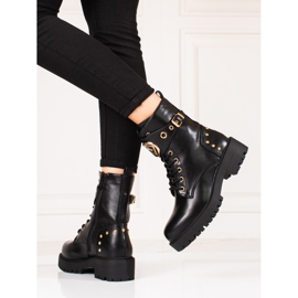 Shelovet női fűzős munkások aranyszínű kiegészítőkkel fekete 1