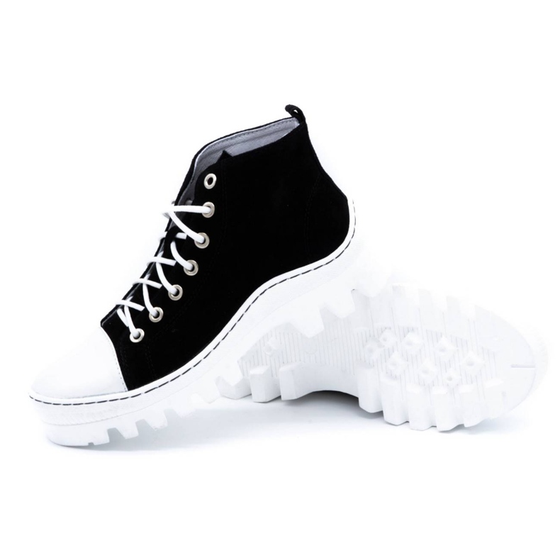 Polbut Bőr női bokacsizma D1 fekete gyöngy fehér 3