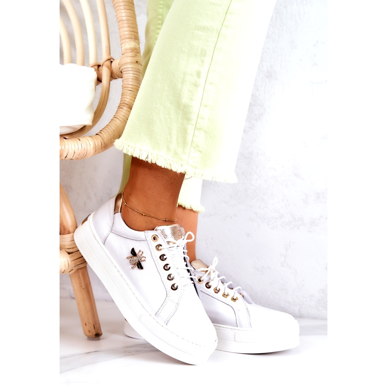 Női bőr sportcipő a filipczyk platformon cirkonokkal fehér 1