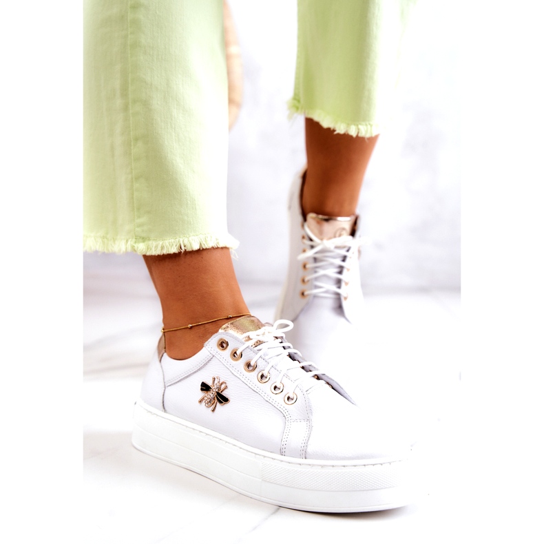 Női bőr sportcipő a filipczyk platformon cirkonokkal fehér 3