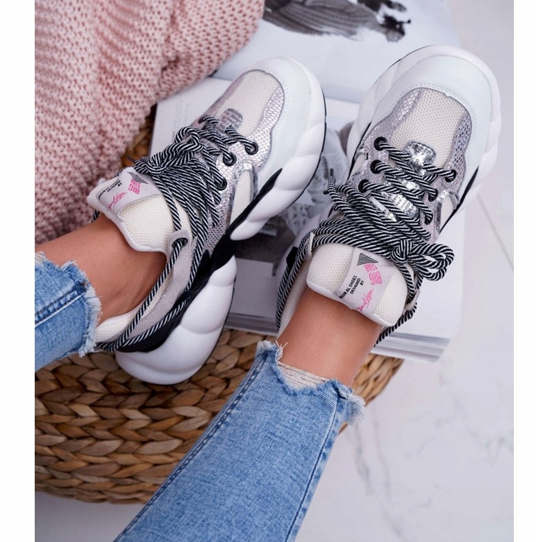 Női sportcipő Big Star, Daniel Lopez, fehér FF274A546 fekete ezüst 4