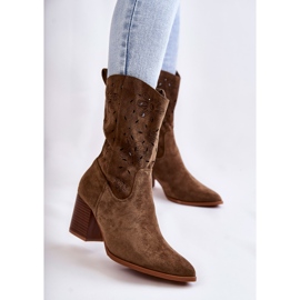 FB1 Női velúr Cowboy csizma virágokkal Khaki Ariane zöld 1