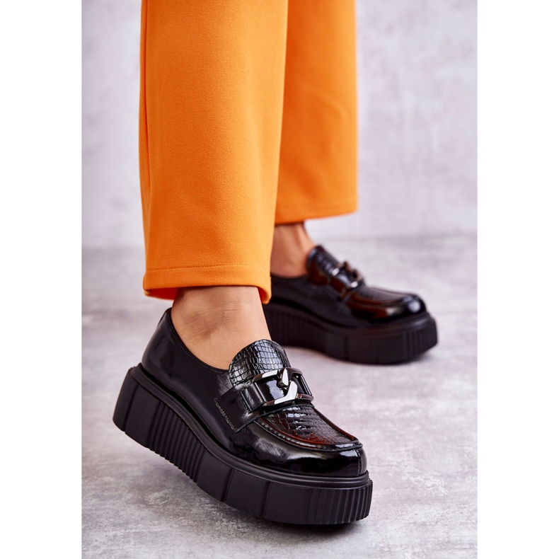 PL5 Divatos bőrcipők a Black Marsol platformon fekete 1