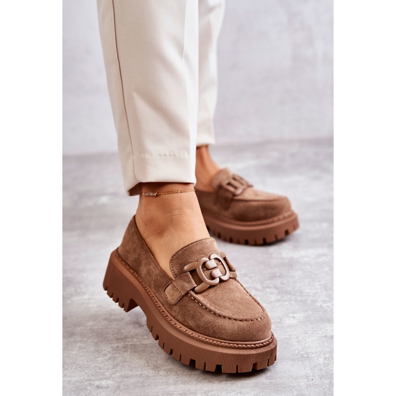 FB2 Női Brogues Velúr Sötétbézs Leeza Dekorációval 1