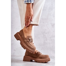 FB2 Női Brogues Velúr Sötétbézs Leeza Dekorációval 2