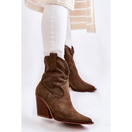 FB1 Női velúr áttört Cowboy csizma Khaki Eleonore barna 1