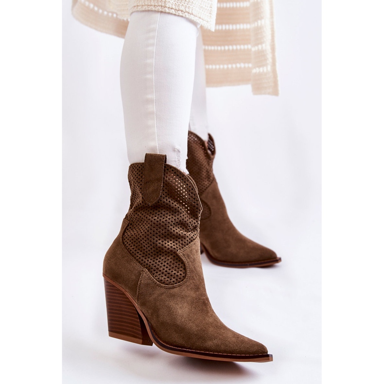 FB1 Női velúr áttört Cowboy csizma Khaki Eleonore barna 1