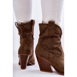 FB1 Női velúr áttört Cowboy csizma Khaki Eleonore barna 2