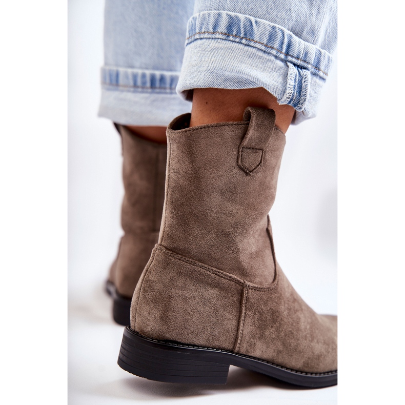 S.Barski Lapos Sarkú Női Velúr csizma Sötétszürke Fiorenz bézs 2