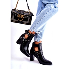 WJ2 Női csizma a sarkon strasszokkal, fekete kelin 2 WJ2 Női csizma a sarkon strasszokkal, fekete kelin 2
