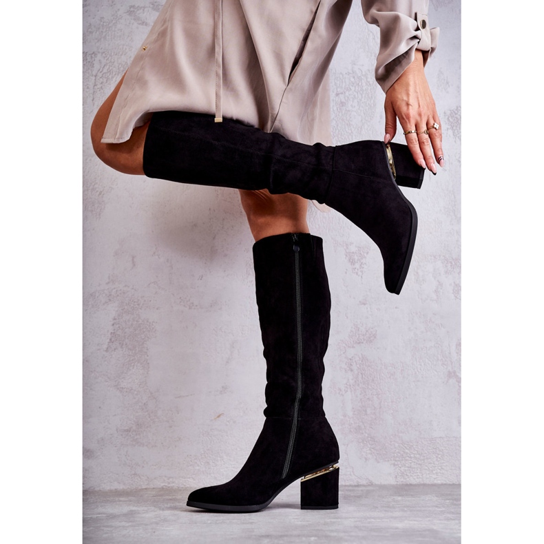 PS1 Klasszikus velúr csizma fekete cipzárral 2