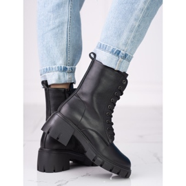 Klasszikus fekete Shelovet fűzős csizma magassarkúval 1