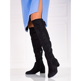 Női velúr combcsizma alacsony Shelovet oszlopon fekete 1