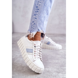 Női sport bőrcipők megkötve, fehér és kék Ariva 2