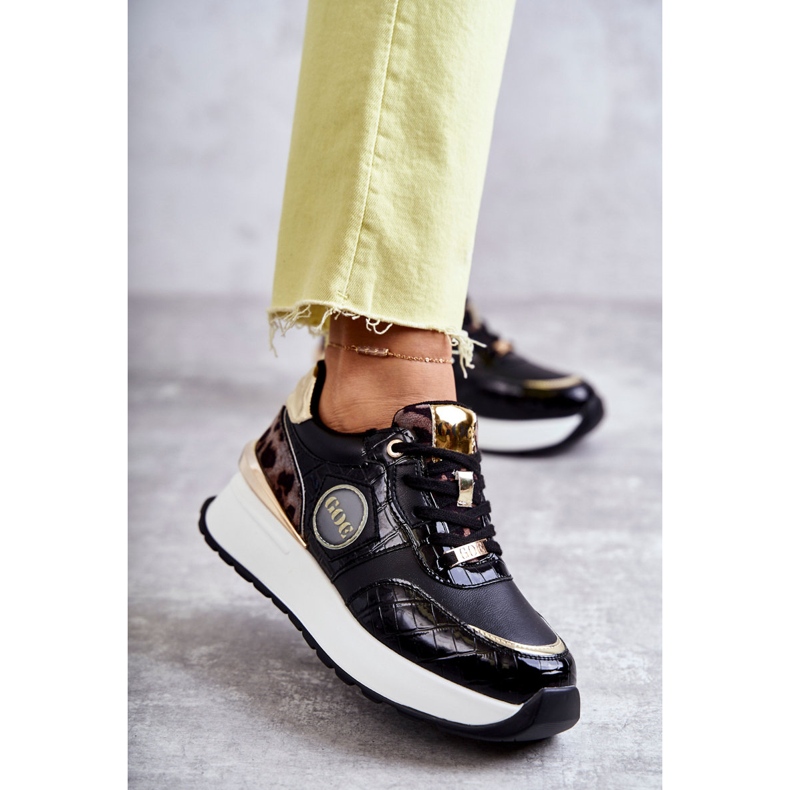 Női sportcipő Wedge GOE KK2N4085 fekete barna aranysárga 1