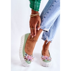 PA2 Bőr Balerinák Egy Platformon Színes Zöld Ladette Dekorációval 1