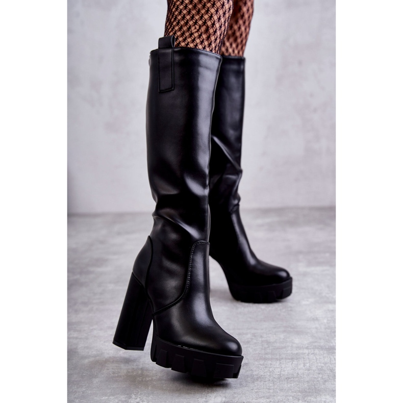 WS1 Divatos Eco-bőr csizma a Black Isabell platformon fekete 1