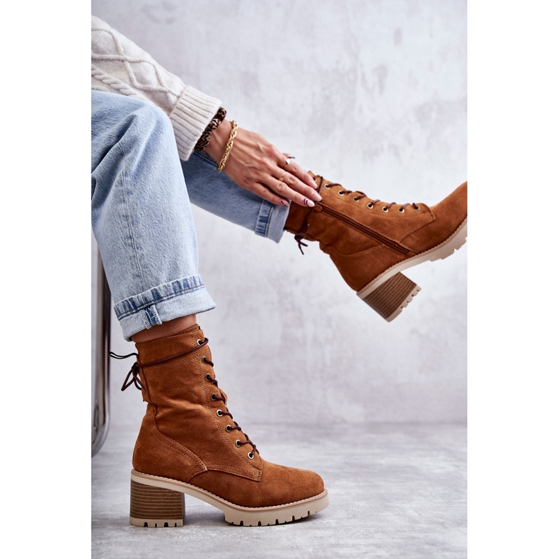 Női meleg csizma magas sarkú Camel Julieta barna 1