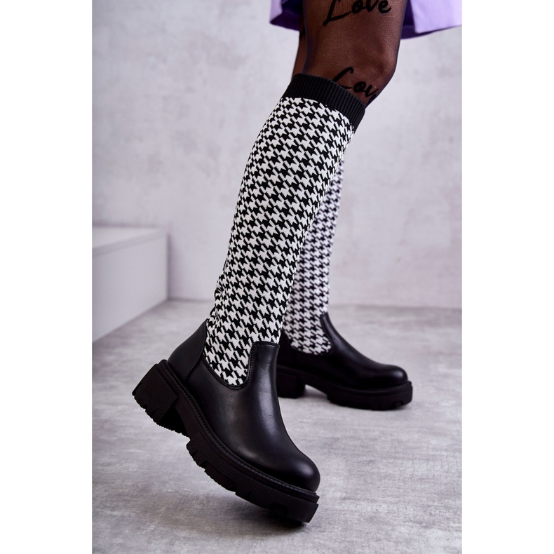 Női zoknis csizma Fekete-fehér Avira 1