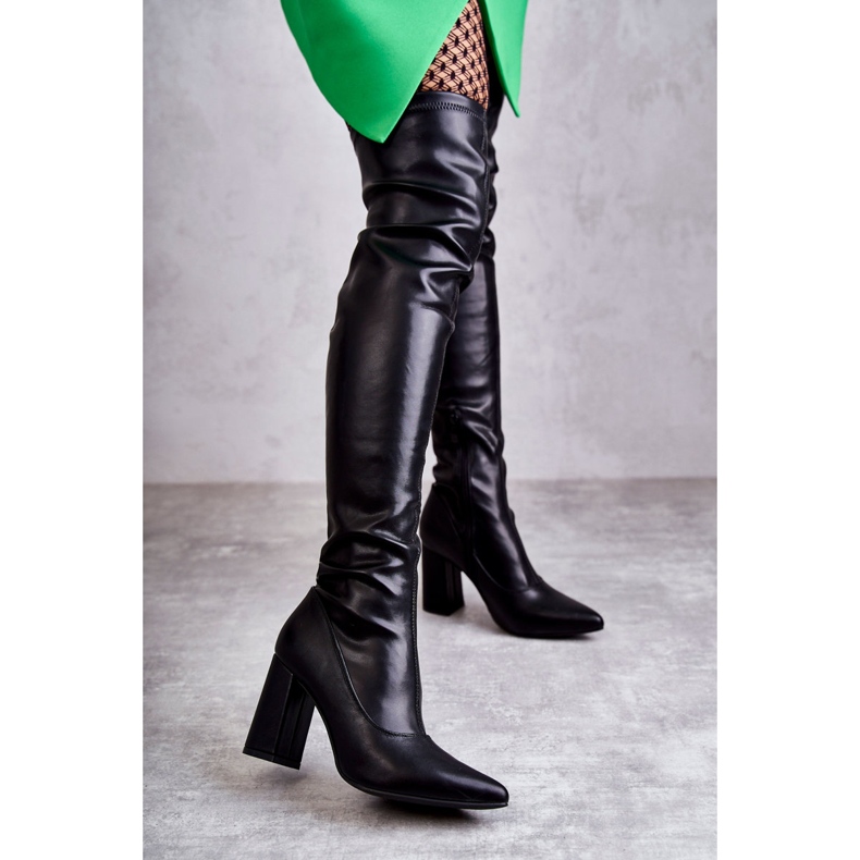 FS1 Bőr magassarkú csizma fekete Casto 1