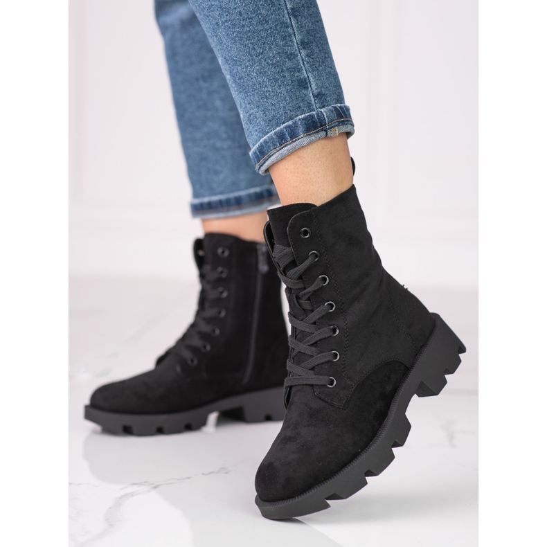 Női Shelovet fekete fűzős velúr táskák 2