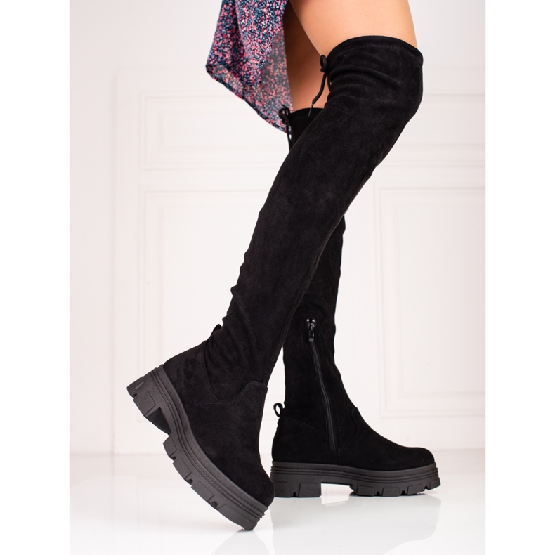 Női Shelovet combig érő csizma fekete platformon 1