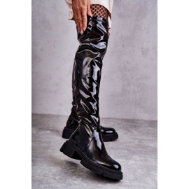 GOE Szabadalmaztatott KK2N4023 fekete csizma a térd fölött, lapos sarkon 1