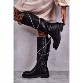 FS1 Fekete női csizma díszekkel, fekete Finlay 1