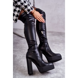 FS1 Bőr Csizmák A Fekete Katrina Platformon 1