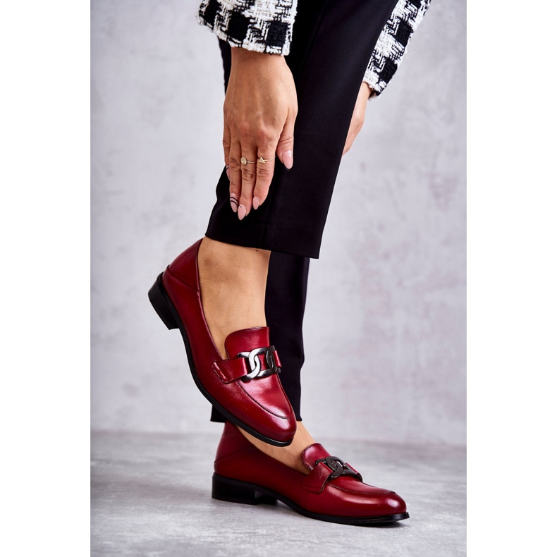 Vinceza Divatos Bőr Loafers Burgundy Trine piros 2