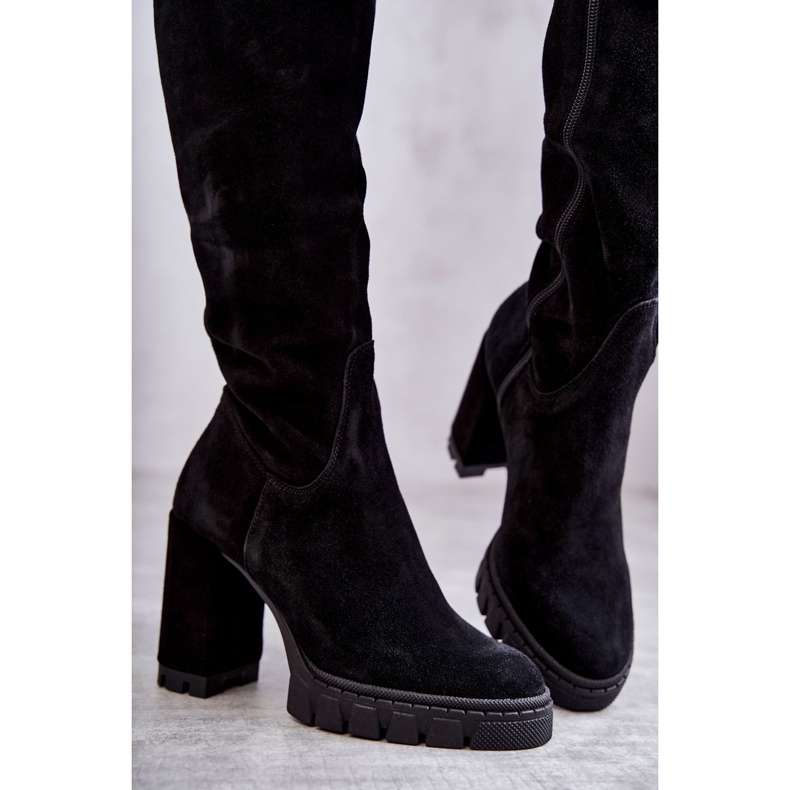 PA2 Divatos velúr fekete comb magas csizma Estrela 2