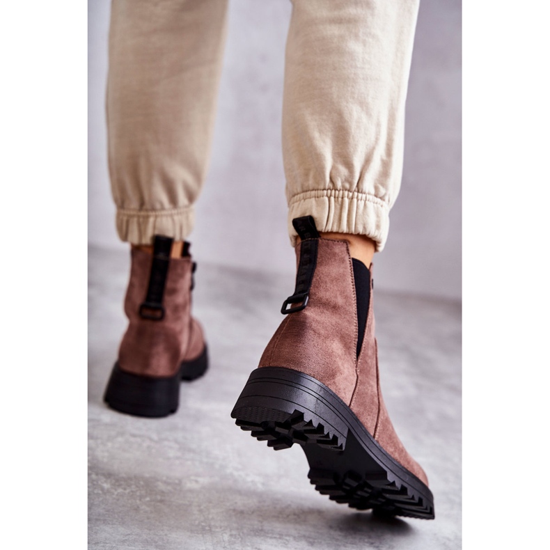 PJ1 Velúr meleg csizma, lapos sarkú, világosbarna Salome 2