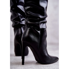 WS1 Gyűrött Eco-bőr csizma Black Caren magassarkún fekete 2