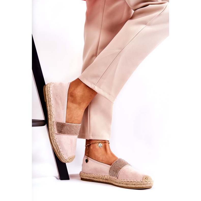 Női felcsúsztatható espadrillák rózsaszín cirkóniákkal 1