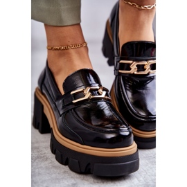 PL5 Lakkozott magassarkú, arany díszítéssel, fekete Lurdes 1