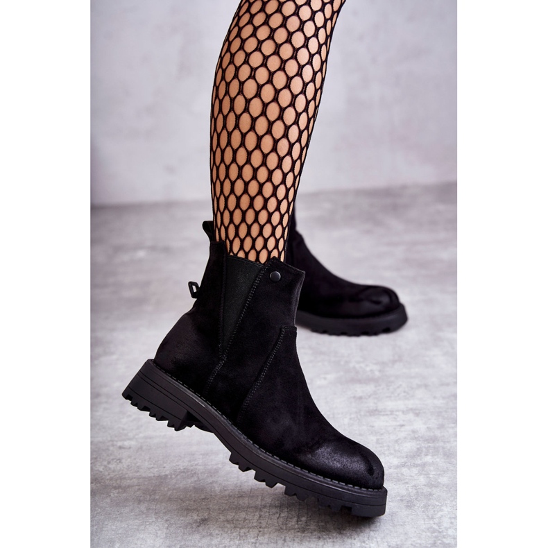 PJ1 Velúr Meleg Csizma Dolgozók Lapos Sarkú Fekete Salome 1