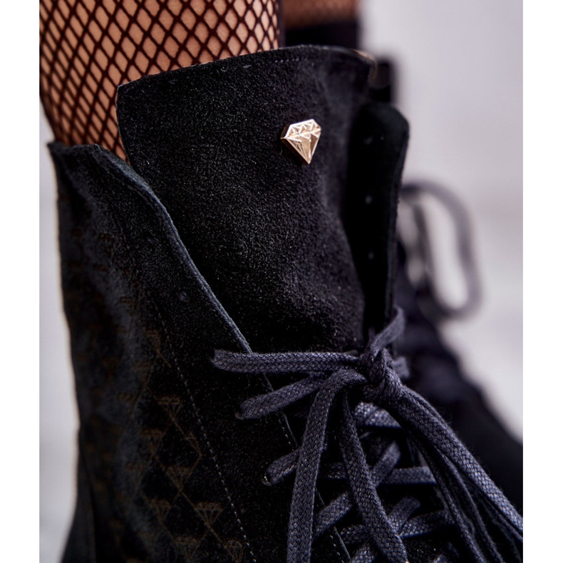 Fűzős velúr csizma Nicole 2751 Fekete 2