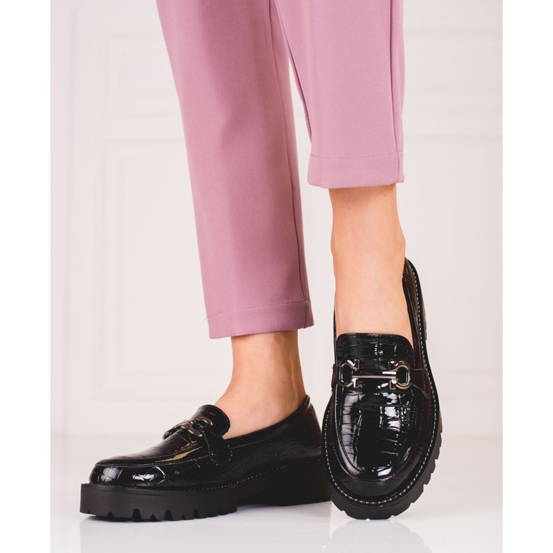 Női mokaszin vastag Shelovet talpon fekete 1