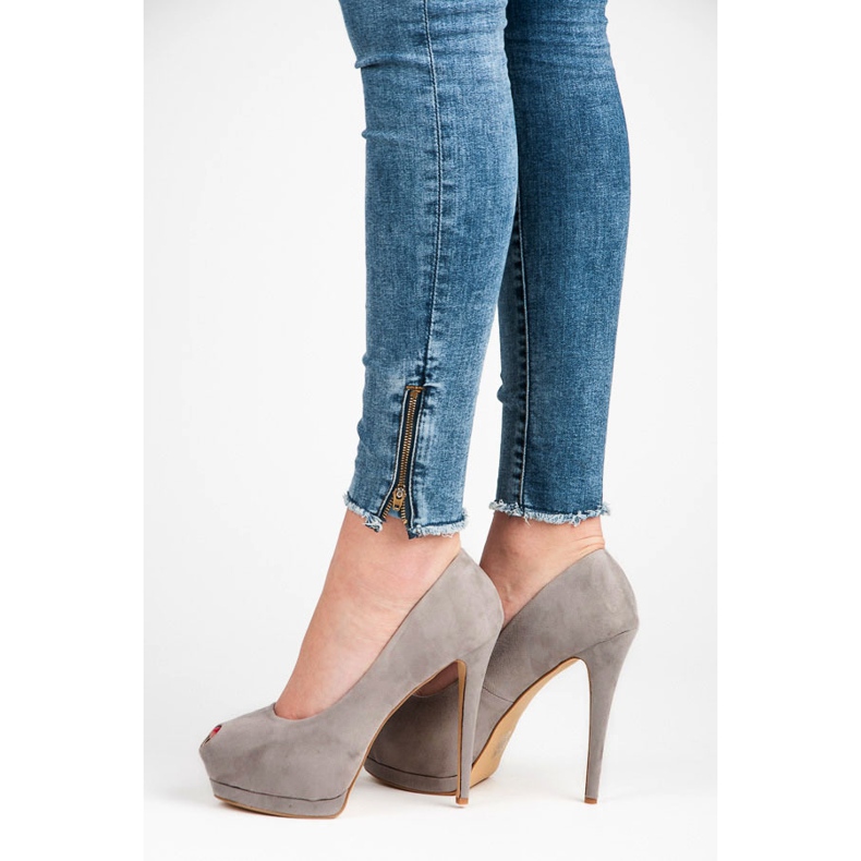 Vices Suede Open Toe Heels szürke 2