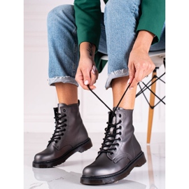 Női szürke Shelovet fűzős csizma fémes fényezéssel 1