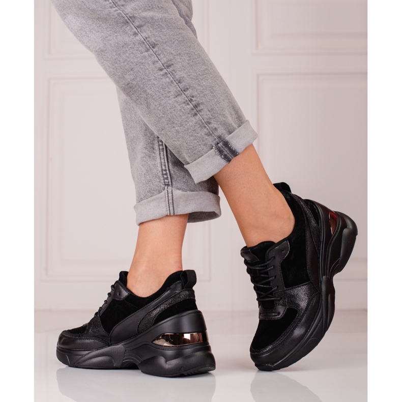 Női fekete bőr tornacipő Shelovet 1