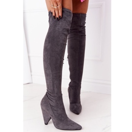 Velúr magassarkú csizma Lu Boo szürke XW37356 1 Velúr magassarkú csizma Lu Boo szürke XW37356 1