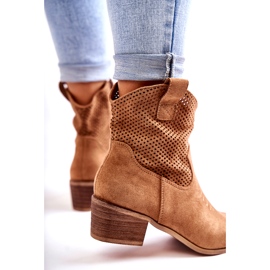 FB1 Velúr áttört cowboy csizma varrással Camel Elvire B-829 barna 2