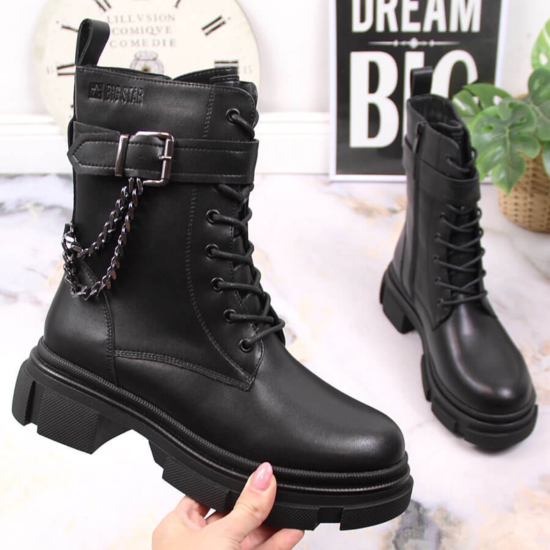 Fekete női bőrtáskák lánccal, melegített fekete Big Star KK274486 1