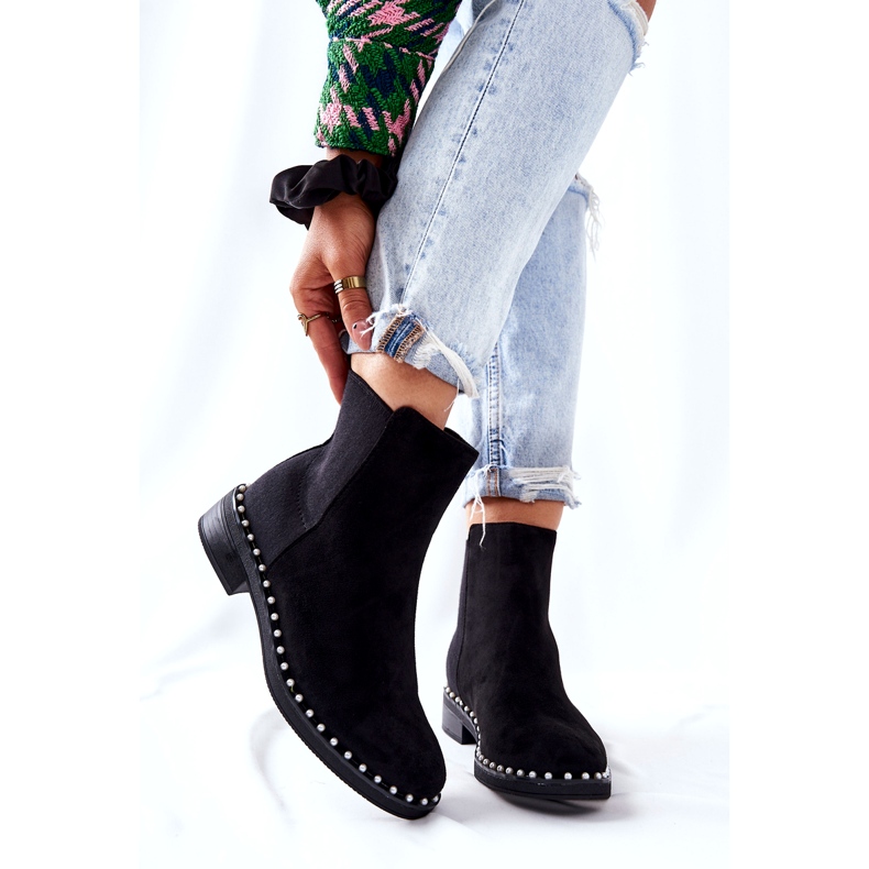 PG1 Velúr csizma Chelsea csizma gyöngyökkel fekete Jilanna 8335 BLK 3