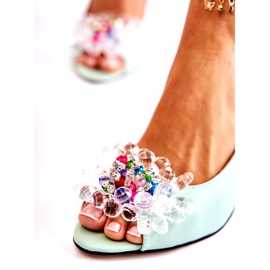 Divatos bőr szivattyúk szandálok zöld Meriss 1450-0 díszítéssel 4