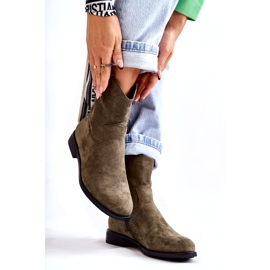 S.Barski Női velúr lapos sarkú csizma, zöld Fiorenz HY66-66 3