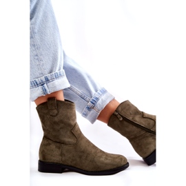 S.Barski Női velúr lapos sarkú csizma, zöld Fiorenz HY66-66 2